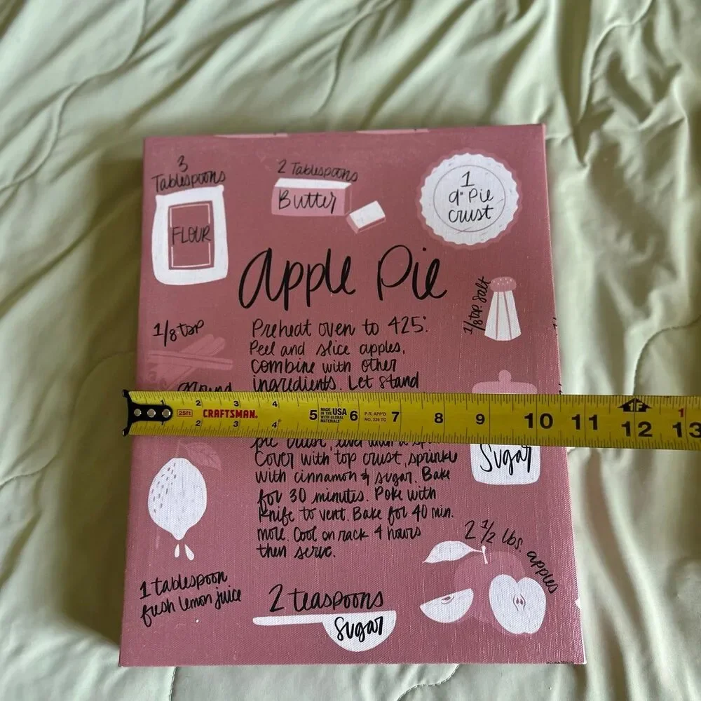 Apple Pie Recipe Cottagecore Canvas Kitchen Baking Wall Sign